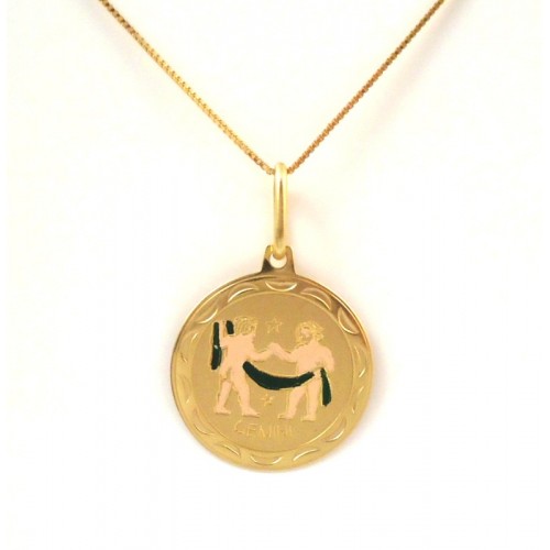 COLLANA IN ORO GIALLO 18 KT CIONDOLO GEMELLI SEGNO ZODIACALE 