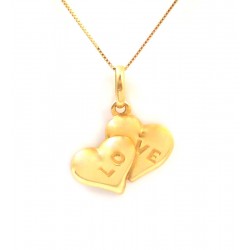 COLLANA UNISEX IN ORO GIALLO 18 KT CON CUORE E INCISIONE LOVE