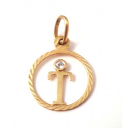 CIONDOLO LETTERA T IN ORO GIALLO 18KT CON ZIRCONE + COLLANA IN OMAGGIO