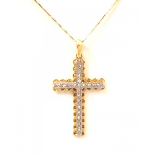 COLLANA VENEZIANA CON CROCE IN ORO GIALLO E BIANCO 18 KT CON DIAMANTI