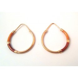 EARRINGS HOOPS YELLOW GOLD 18 KT ENAMEL PEARL ORANGE AND POWDER PINK CLEAR