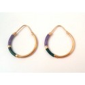 EARRINGS HOOPS YELLOW GOLD 18 KT ENAMEL GREEN AND LILAC