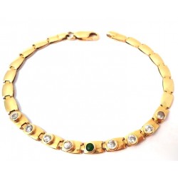 BRACCIALE DA DONNA IN ORO GIALLO KT MODELLO TENNIS CON SMERALDO E ZIRCON