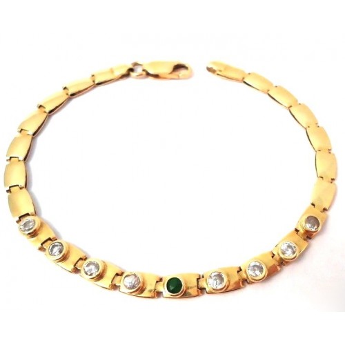 BRACCIALE DA DONNA IN ORO GIALLO KT MODELLO TENNIS CON SMERALDO E ZIRCON