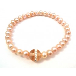 BEAD BRACELET PEACH COLOUR AND ZIRCONS