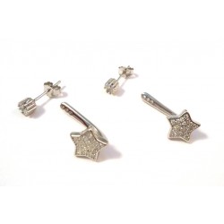 DUO EARRINGS WITH STAR IN SILVER RHODIUM-PLATED WHITE GOLD 18 KT WITH ZIRCONIA