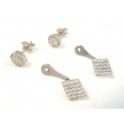 DUO boucles d'oreilles or blanc 18 KT RHODIUM PLATED SILVER STARS avec ZIRCONS cubiques