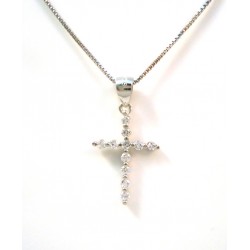 COLLANA CON CROCE IN ARGENTO RODIATO ORO BIANCO 18 KT E ZIRCONI