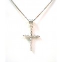 NECKLACE WITH CROSS IN SILVER RHODIUM-PLATED WHITE GOLD 18 KT AND CUBIC ZIRCONIA