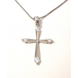 COLLIER AVEC CROIX EN ARGENT RHODIÉ OR BLANC 18 KT ET ZIRCONE CUBIQUE