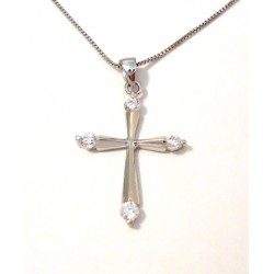 NECKLACE WITH CROSS IN SILVER RHODIUM-PLATED WHITE GOLD 18 KT AND CUBIC ZIRCONIA