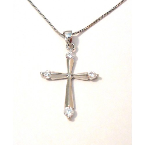 COLLIER AVEC CROIX EN ARGENT RHODIÉ OR BLANC 18 KT ET ZIRCONE CUBIQUE