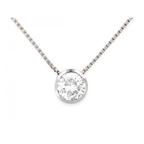 COLLANA PUNTO LUCE IN ARGENTO RODIATO ORO BIANCO 18 KT CON ZIRCONI