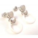 EARRINGS HEART IN STERLING SILVER WITH CUBIC ZIRCONIA AND WHITE AGATE