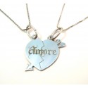 NECKLACE WITH HEART DIVIDED IN SILVER RHODIUM-PLATED WHITE GOLD 18 KT WITH 2 NECKLACES