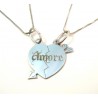 RHODIUM-PLATED SILVER HEART NECKLACE WHITE GOLD 18 KT DIVISIBLE with 2 NECKLACES
