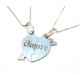 RHODIUM-PLATED SILVER HEART NECKLACE WHITE GOLD 18 KT DIVISIBLE with 2 NECKLACES
