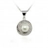 COLLANA CON PENDETE IN ARGENTO RODIATO ORO BIANCO 18 KT CON ZIRCONE E PERLA