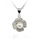 NECKLACE WITH A PENDANT FOUR-LEAF CLOVER IN SILVER RHODIUM-PLATED WHITE GOLD 18 KT WITH ZIRCONIA AND PEARL