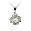 NECKLACE FOUR-LEAF CLOVER IN SILVER RHODIUM-PLATED WHITE GOLD 18 KT WITH ZIRCONIA AND PEARL