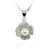 NECKLACE WITH A PENDANT FOUR-LEAF CLOVER IN SILVER RHODIUM-PLATED WHITE GOLD 18 KT WITH ZIRCONIA AND PEARL