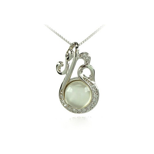 FOUR-LEAF CLOVER CHARM NECKLACE WHITE GOLD 18 KT RHODIUM PLATED SILVER CUBIC ZIRCONIA and Pearl