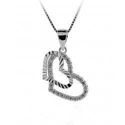 NECKLACE WITH A DOUBLE HEART IN RHODIUM-PLATED SILVER WHITE GOLD 18 KT WITH ZIRCONIA 