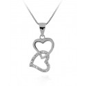 COLLANA CON DOPPIO CUORE IN ARGENTO RODIATO ORO BIANCO 18 KT CON ZIRCONI 