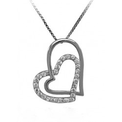 COLLAR CON DOBLE CORAZÓN EN RODIO DE PLATA BAÑADA EN ORO BLANCO DE 18 KT CON ZIRCONIA 