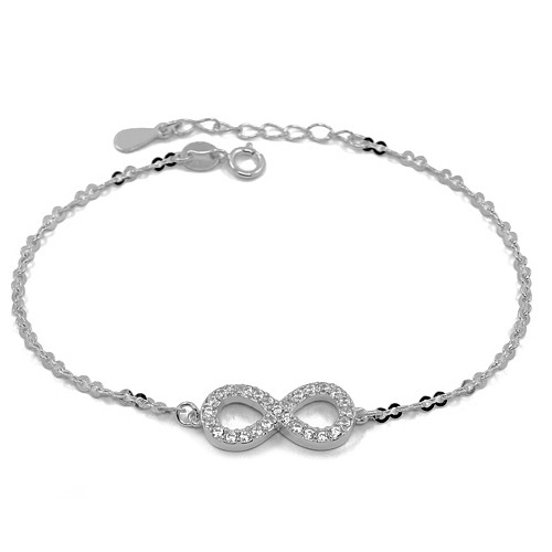 BRACCIALE INFINITO IN ARGENTO RODIATO ORO BIANCO CON ZIRCONI TAGLIO BRILLANTE