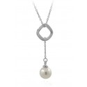 NECKLACE WITH PEARL SILVER RHODIUM-PLATED WHITE GOLD 18 KT AND CUBIC ZIRCONIA BRILLIANT CUT