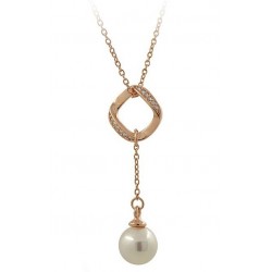 RHODIUM-PLATED SILVER PEARL NECKLACE WHITE GOLD 18 KT and BRILLIANT CUT CUBIC ZIRCONIA
