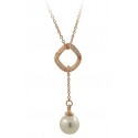 NECKLACE WITH PEARL IN RHODIUM-PLATED SILVER WITH PINK GOLD 18 KT AND CUBIC ZIRCONIA BRILLIANT CUT