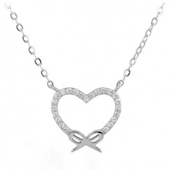 COEUR COLLIER EN ARGENT RHODIÉ OR BLANC 18 KT AVEC ZIRCONE TAILLE BRILLANT