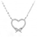 COEUR COLLIER EN ARGENT RHODIÉ OR BLANC 18 KT AVEC ZIRCONE TAILLE BRILLANT