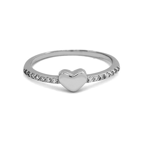 ANELLO DA DONNA IN ARGENTO RODIATO ORO BIANCO 18 KT CON CUORE E ZIRCONI 