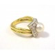 RING MIT PAVE' DIAMANT-DAMEN-GELB-UND WEIßGOLD 18 KT MIT PERLE 