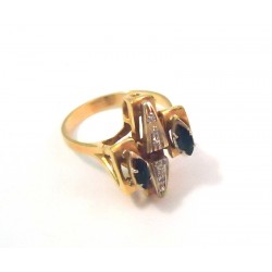 ANELLO DA DONNA IN ORO GIALLO E BIANCO 18 KT CON ZAFFIRO E ZIRCONI BIANCHI