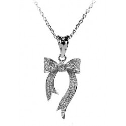 NECKLACE BOW SILVER RHODIUM-PLATED WHITE GOLD 18 KT CUBIC ZIRCONIA BRILLIANT CUT