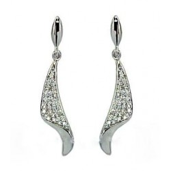 Orecchini Donna Pendenti In Argento 925 Con Zirconi: Placcato Oro Bianco, Rotondi Brillantini 9mm