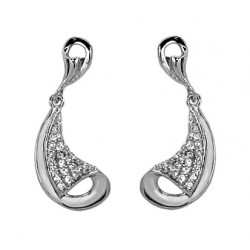 18 KT WHITE GOLD RHODIUM PLATED SILVER PENDANT EARRINGS with ROUND BRILLIANT CUT CUBIC ZIRCONIA