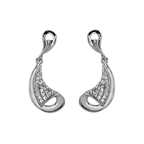 18 KT WHITE GOLD RHODIUM PLATED SILVER PENDANT EARRINGS with ROUND BRILLIANT CUT CUBIC ZIRCONIA