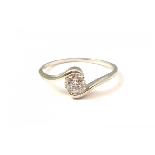 SILVER SOLITAIRE RING 18 KT WHITE GOLD with BRILLIANT-CUT CUBIC ZIRCONIA