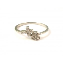 RING WITH HEART AND CROSS IN SILVER RHODIUM-PLATED WHITE GOLD 18 KT WITH ZIRCON 