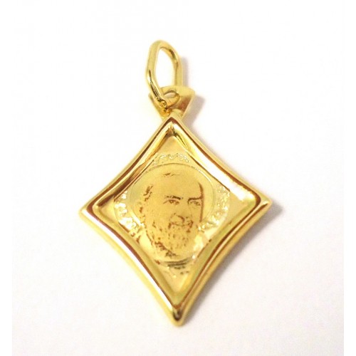 CIONDOLO MEDAGLIETTA SAN PIO IN ORO GIALLO 18 KT + COLLANA LACCIO IN OMAGGIO