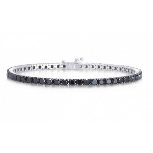 BRACCIALE TENNIS DA UOMO IN ARGENTO RODIATO ORO BIANCO 18 KT CON ZIRCONI NERI