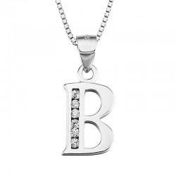 PENDENTIF LETTRE INITIALE B EN ARGENT RHODIÉ OR BLANC ET DIAMANTS