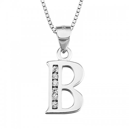 VENETIAN NECKLACE WITH RHODIUM-PLATED SILVER PENDANT WHITE GOLD INITIAL LETTER A CUT CUBIC ZIRCONIA BRILLANATE
