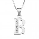PENDANT NECKLACE LETTER INITIAL B SILVER RHODIUM-PLATED WHITE GOLD AND DIAMONDS