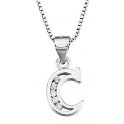 PENDANT NECKLACE LETTER INITIAL C SILVER RHODIUM-PLATED WHITE GOLD AND DIAMONDS